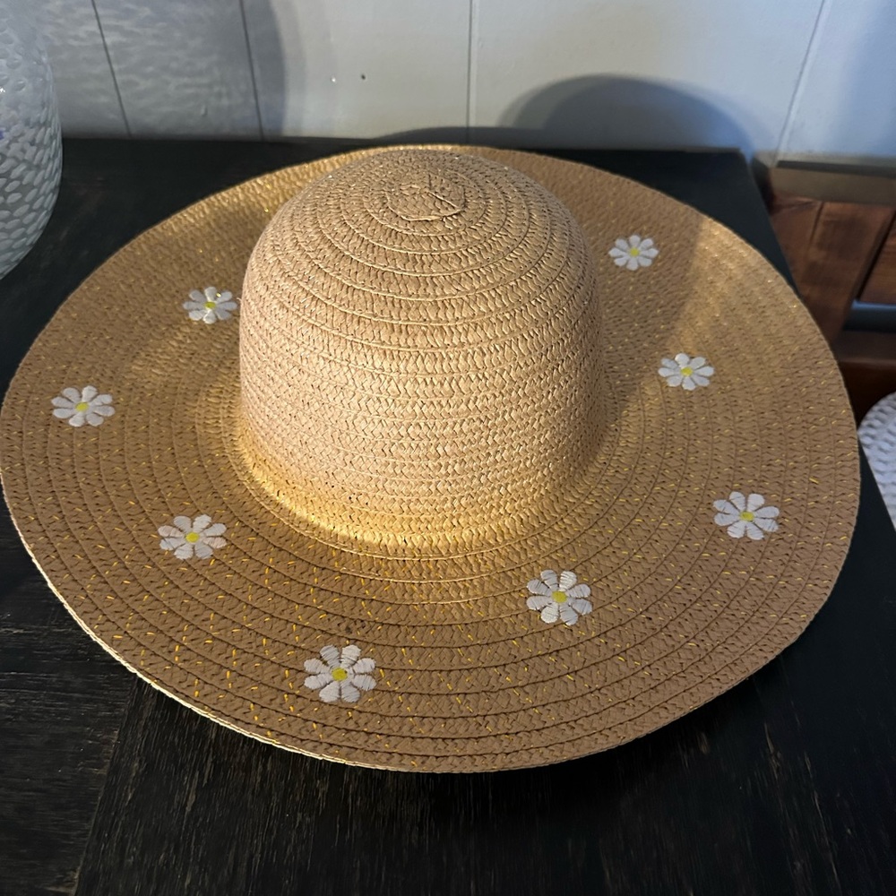 Straw Sun Hat with Daisy Embroidery